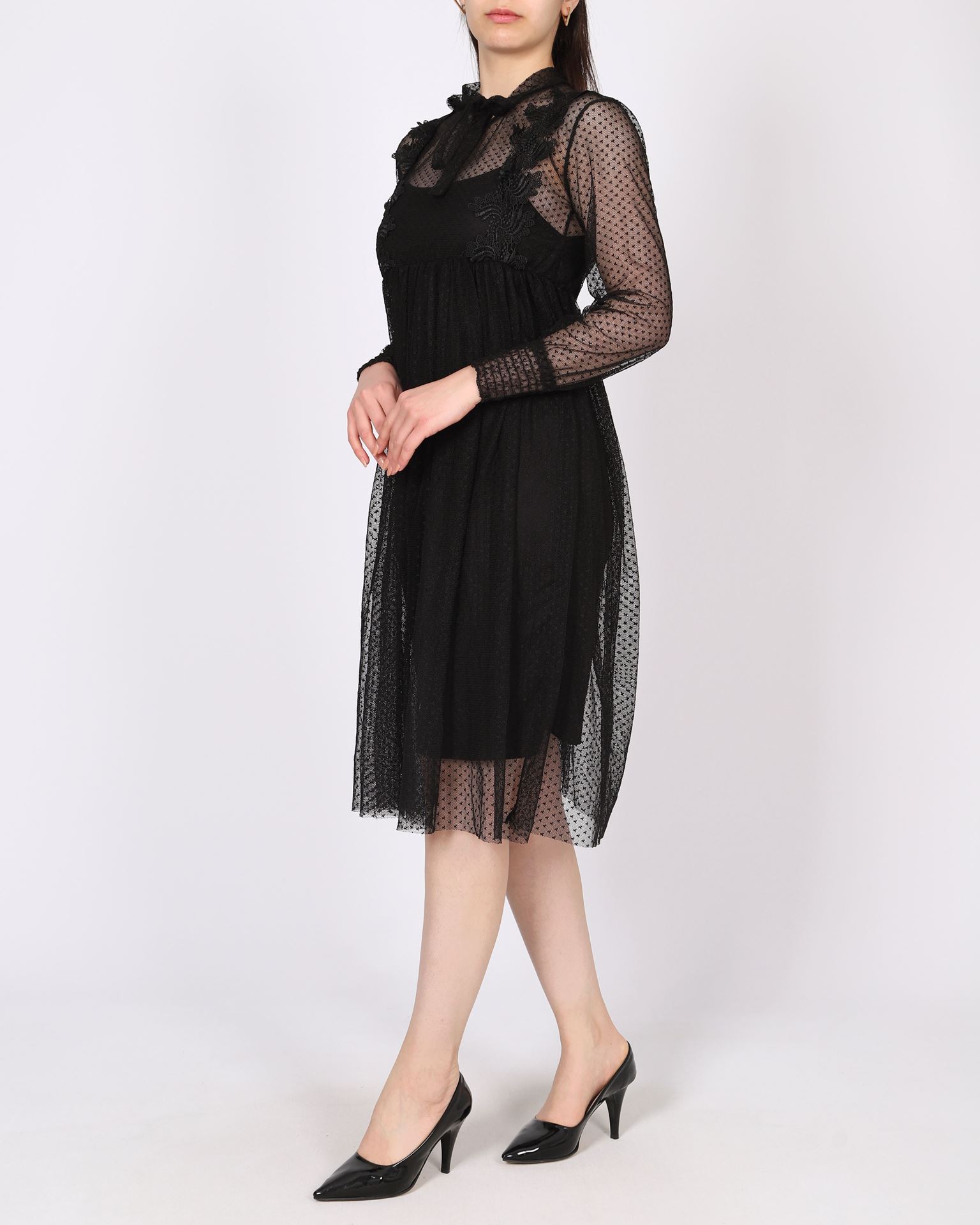 Siyah Astarlı Güpürlü Elbise ELB985