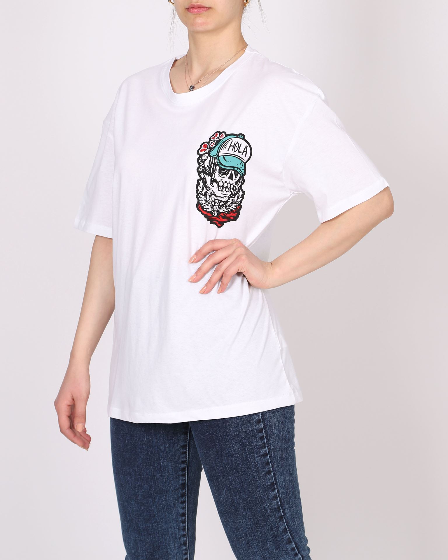 Beyaz Oversize Baskılı T-shirt TSH360
