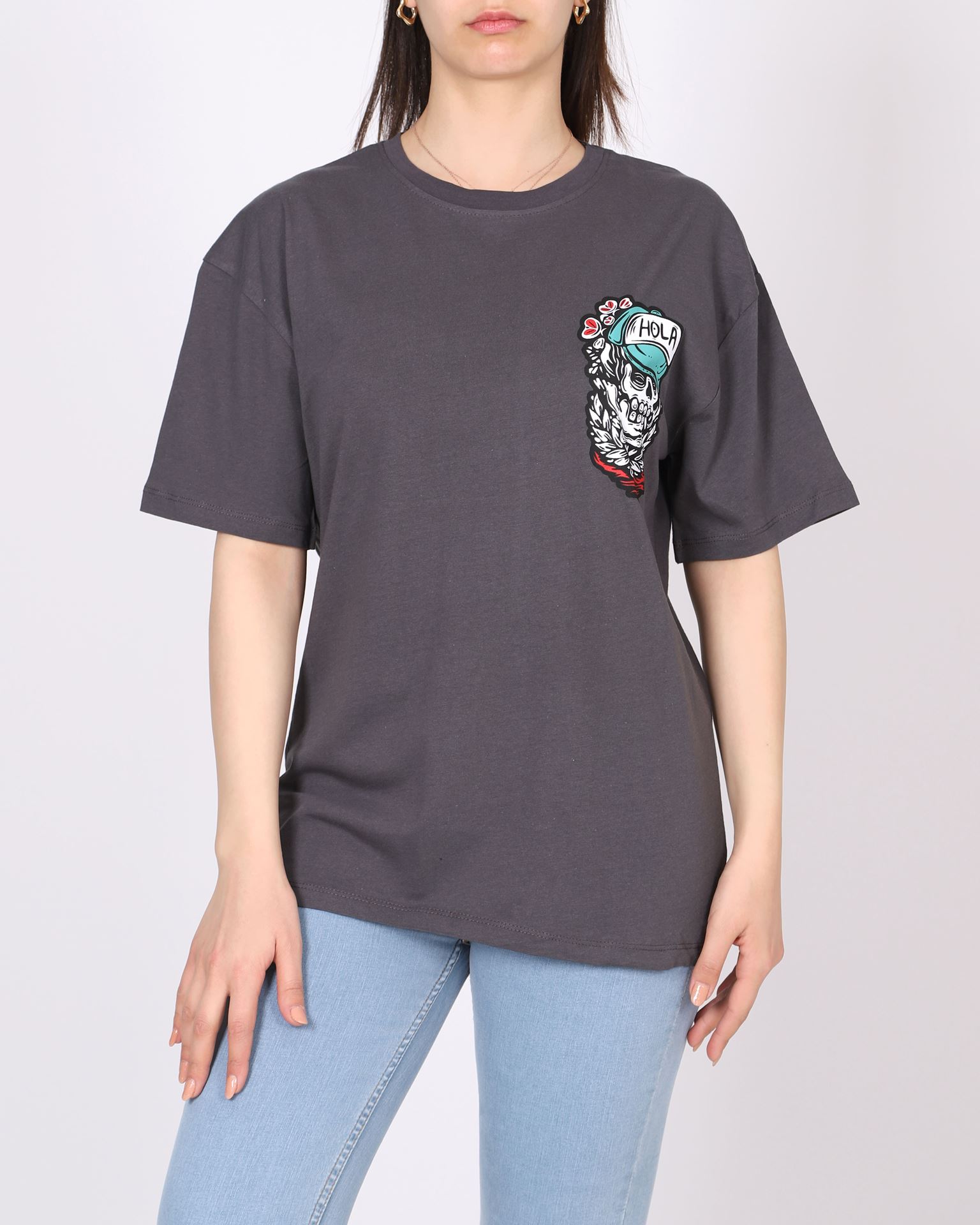 Füme Oversize Baskılı T-shirt TSH361