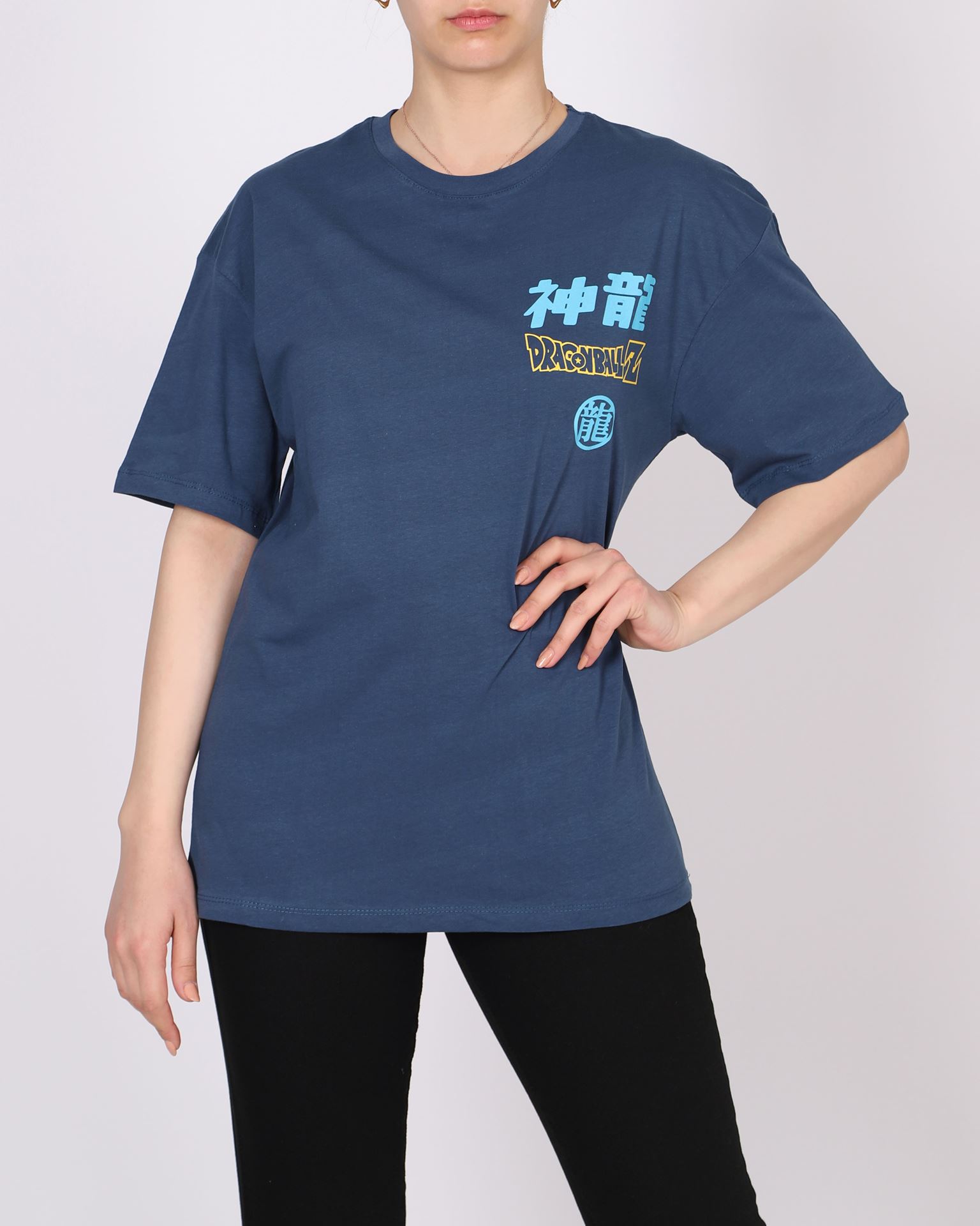 İndigo Oversize Baskılı T-shirt TSH368