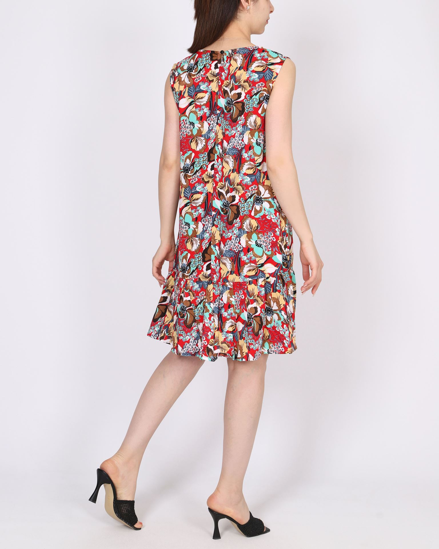 Desenli Eteği Fırfırlı Elbise ELB1000