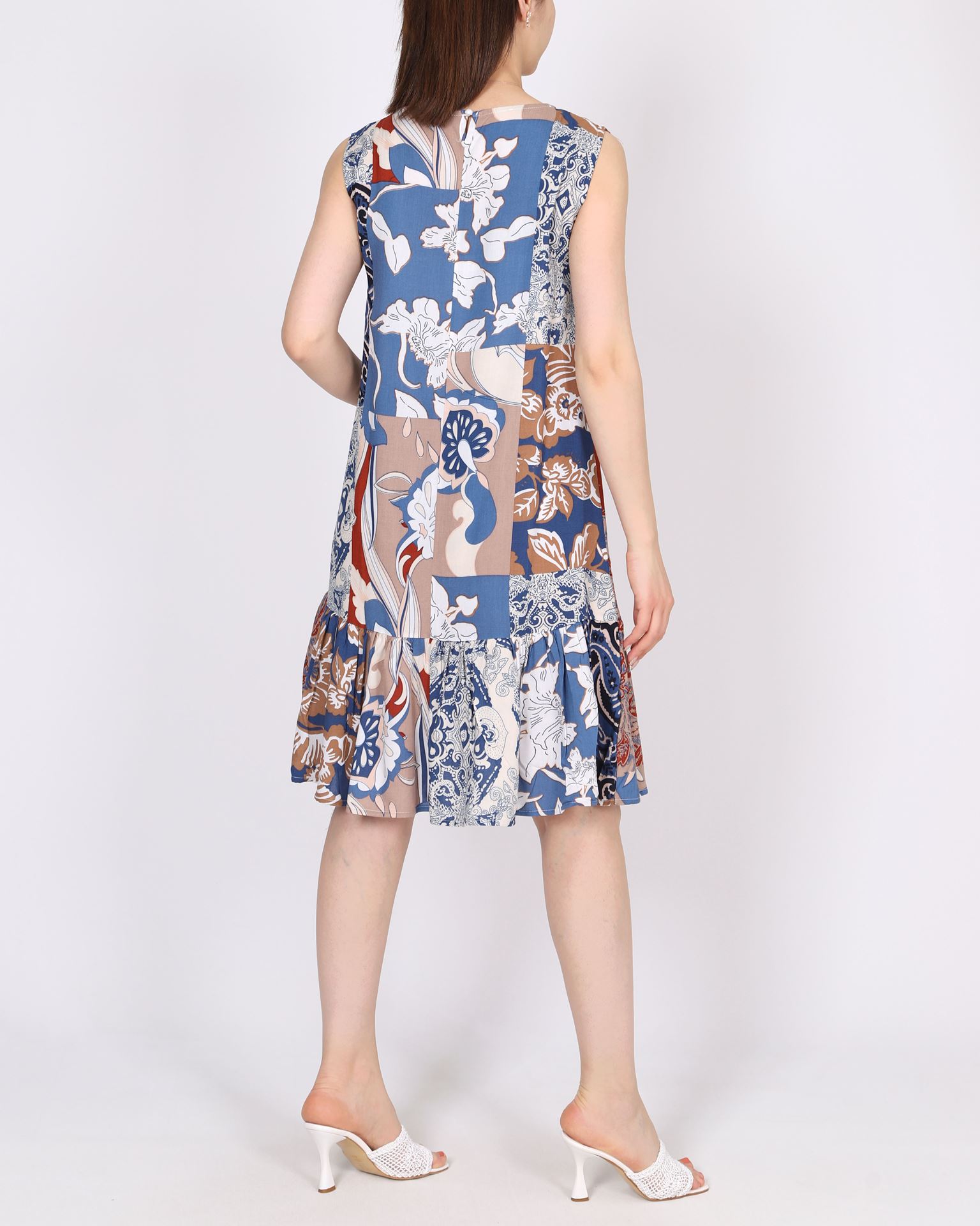 Desenli Eteği Fırfırlı Elbise ELB1004