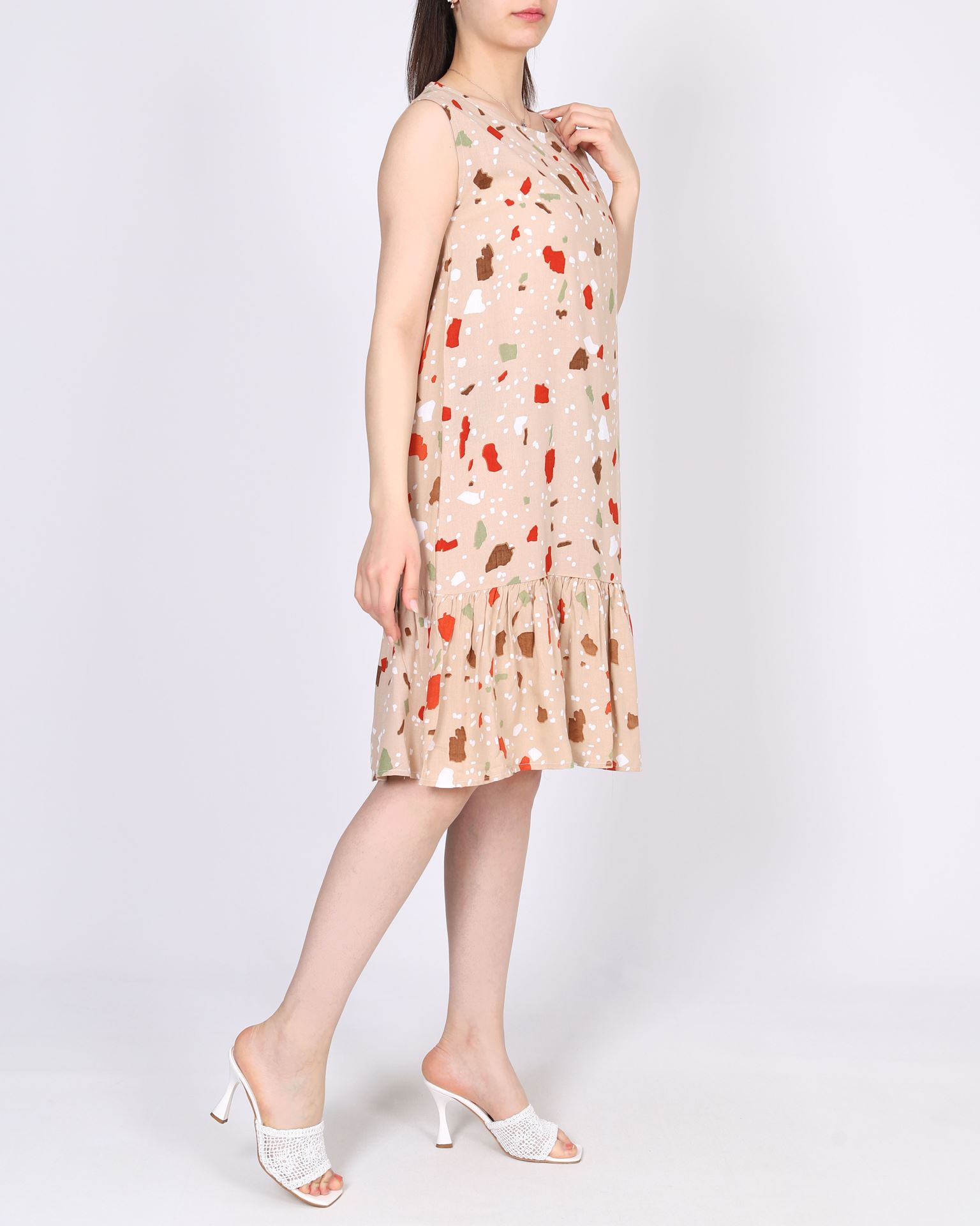 Desenli Eteği Fırfırlı Elbise ELB1005