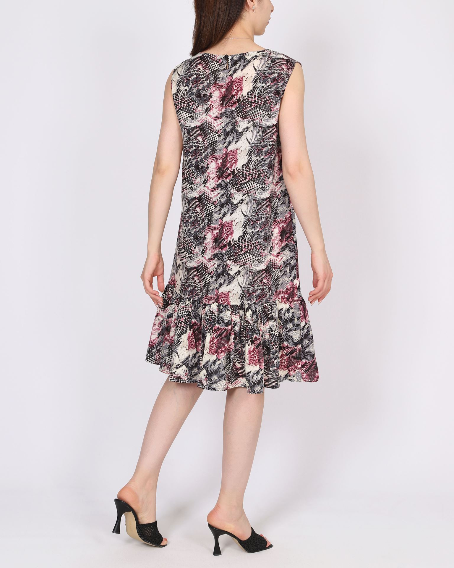 Desenli Eteği Fırfırlı Elbise ELB1006