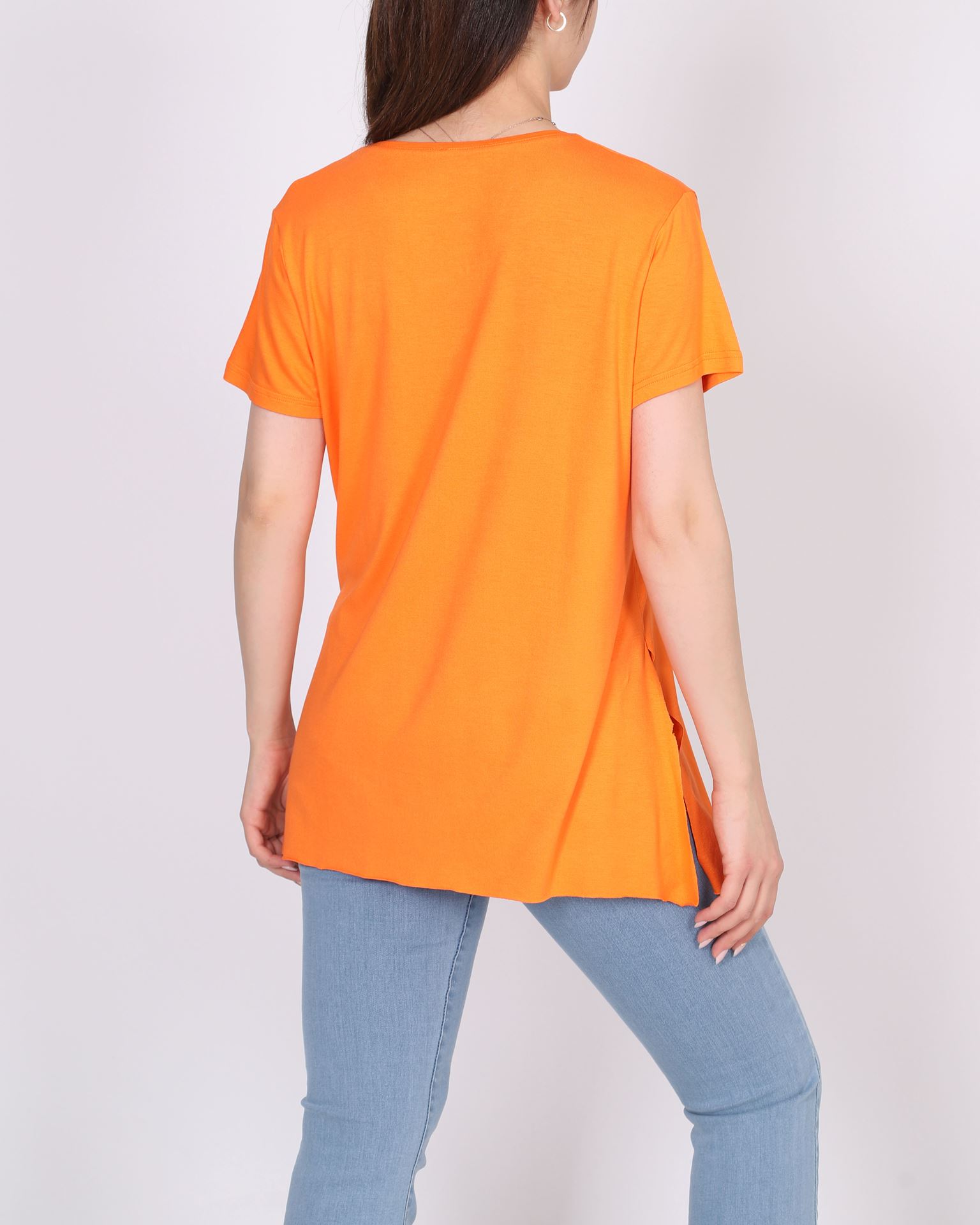 Turuncu V Yaka Yırtmaçlı T-shirt TSH377