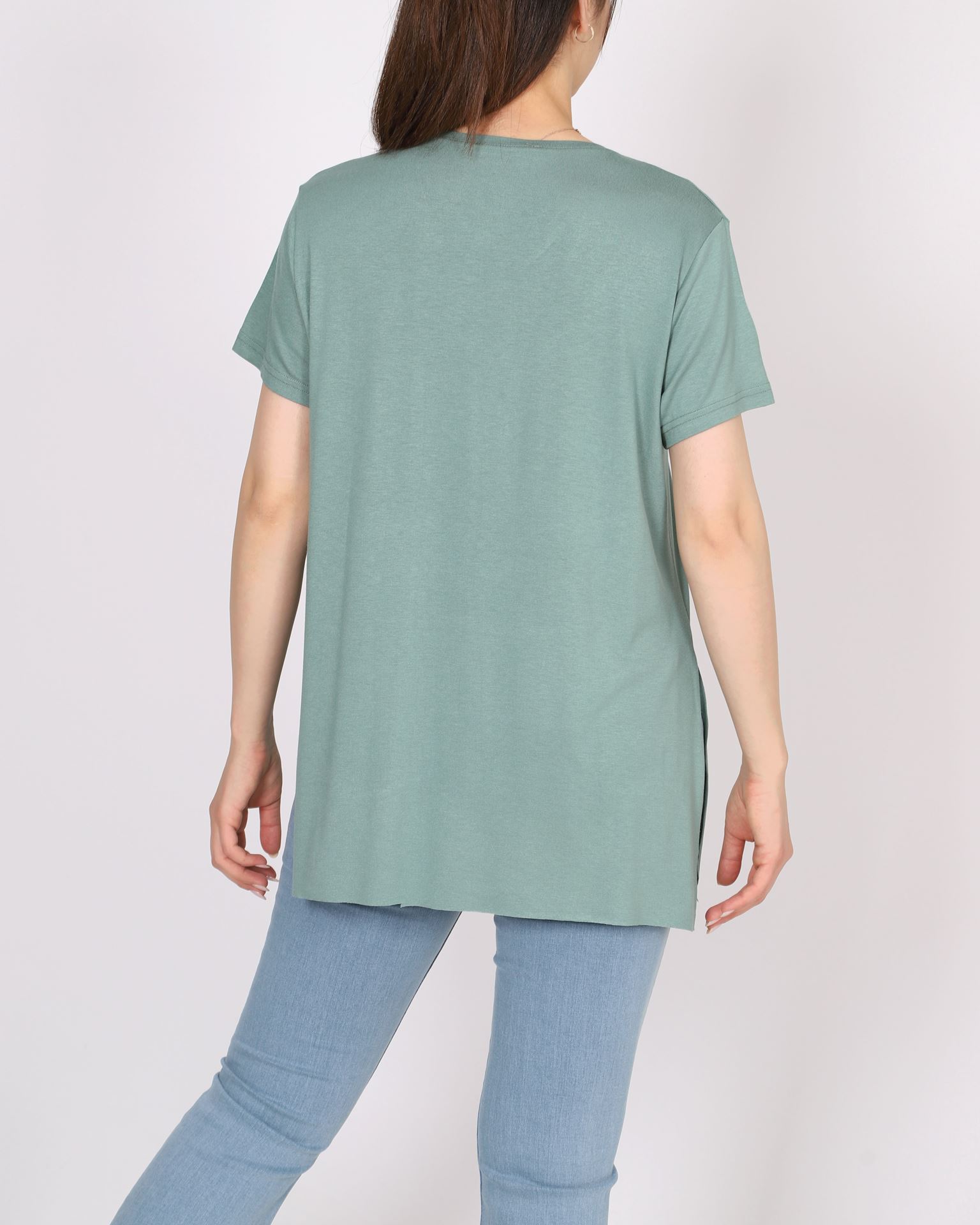 Mint Yeşili V Yaka Yırtmaçlı T-shirt TSH378