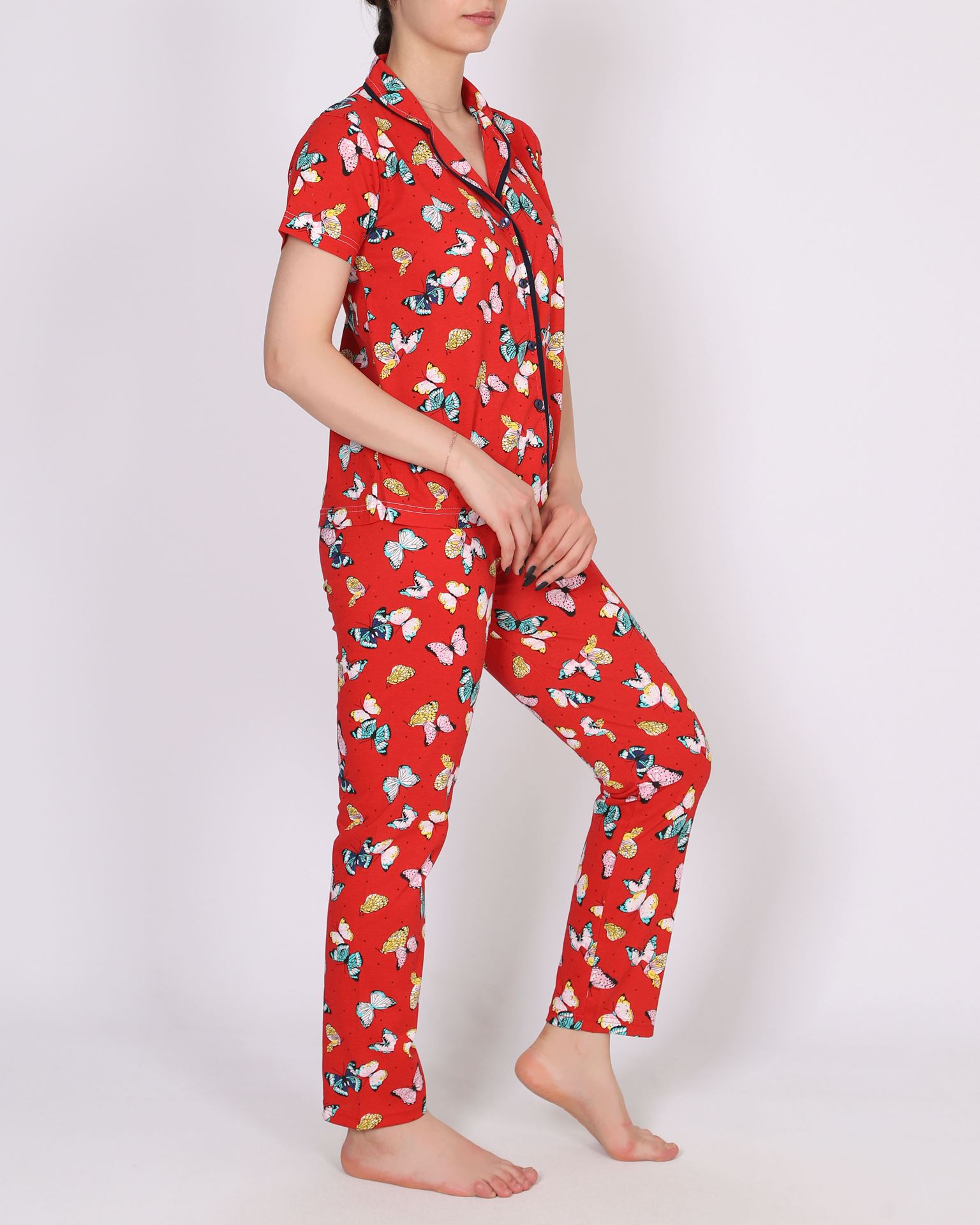 Kırmızı Gömlek Yaka Pijama Takımı PJM1750
