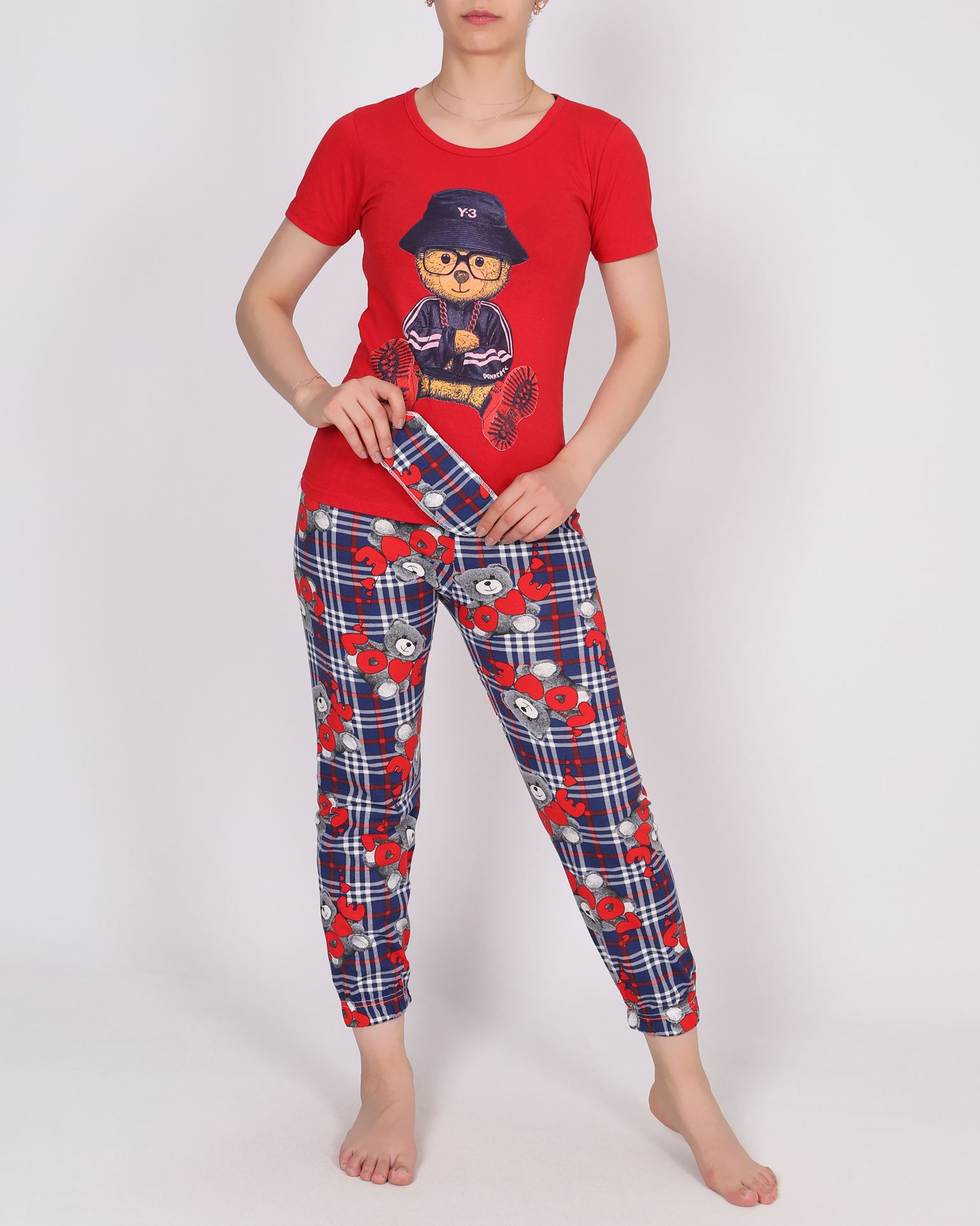 Kırmızı Uyku Bantlı Pijama Takımı PJM1770