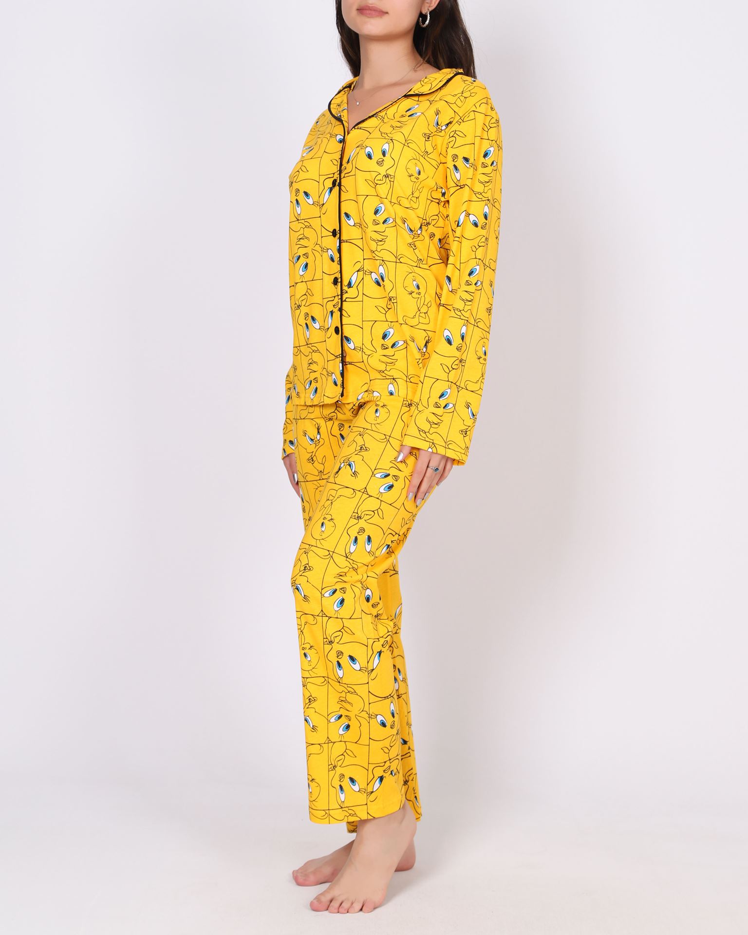 Sarı Düğmeli Pijama Takımı PJM1785