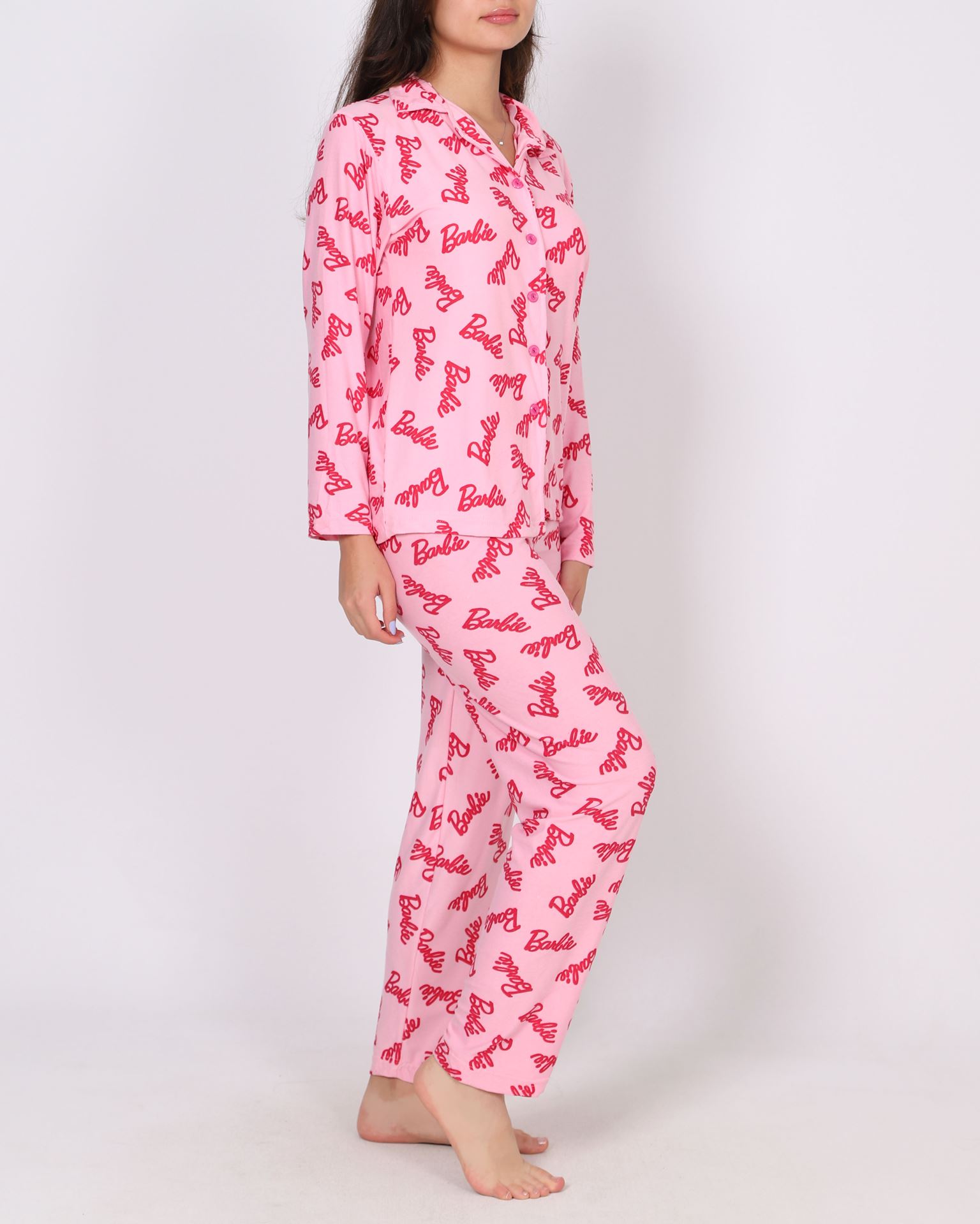 Açık Pembe Süet Düğmeli Pijama Takımı PJM1800