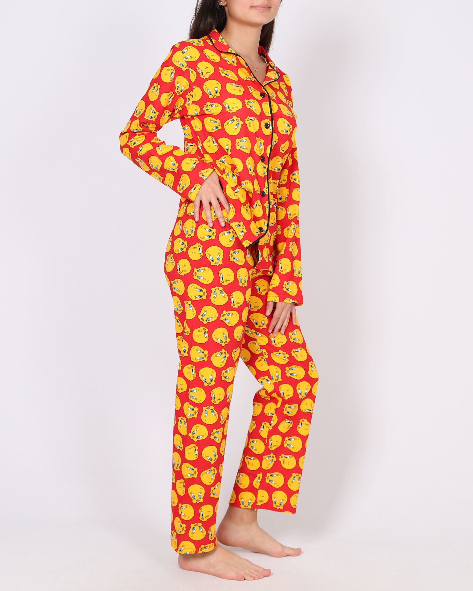 Kırmızı Düğmeli Pijama Takımı PJM1820