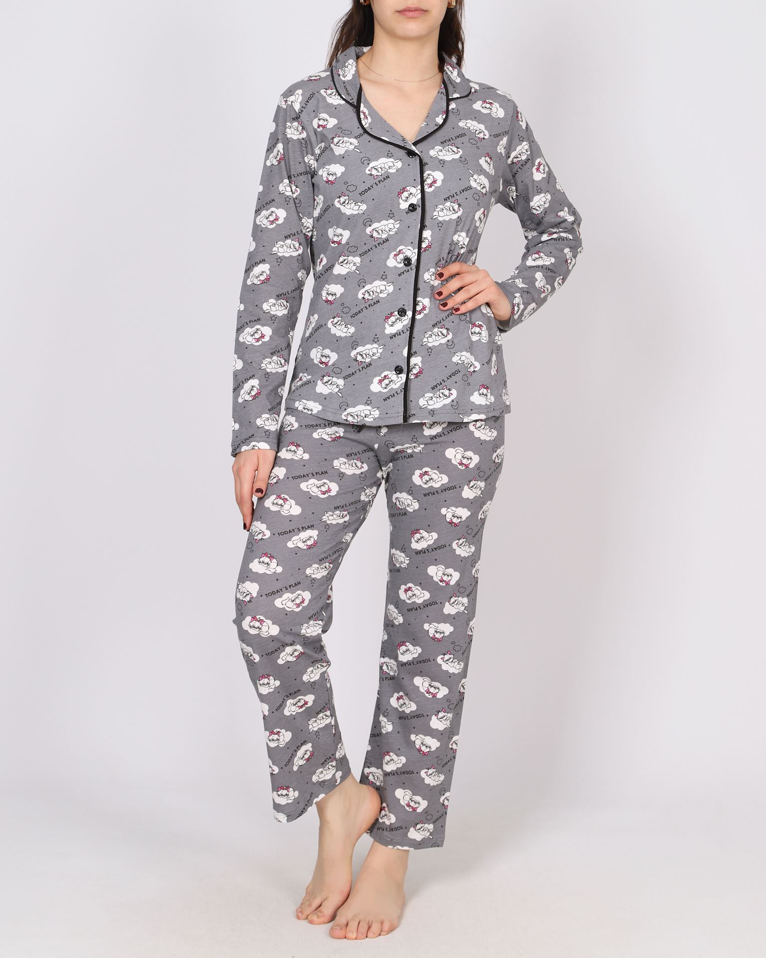 Antrasit Düğmeli Pijama Takımı PJM1831