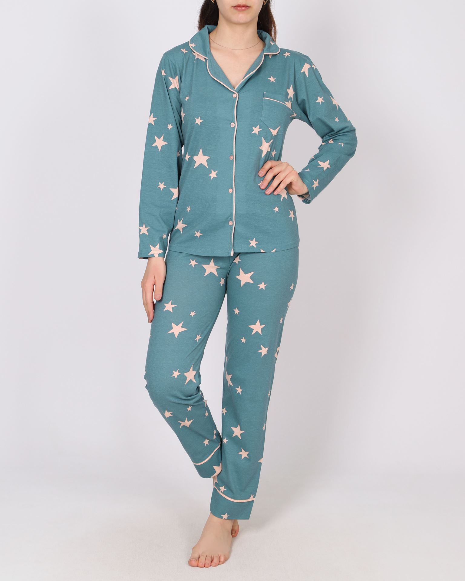 Gömlek Yaka Desenli Pijama Takımı PJM1833