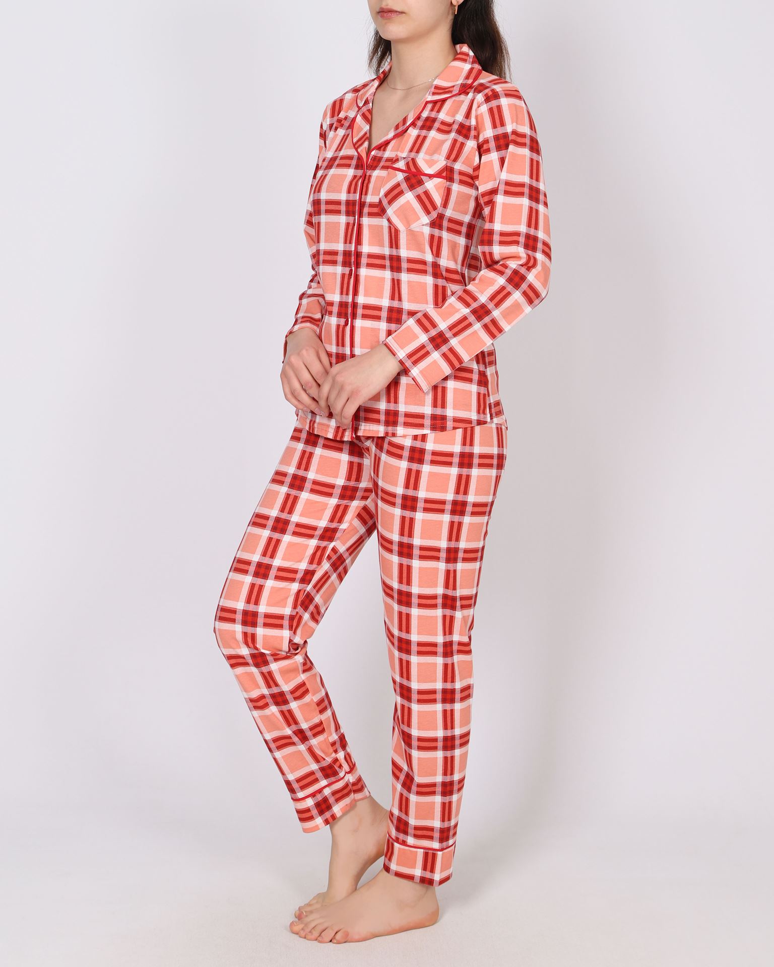 Ekoseli Düğmeli Pijama Takımı PJM1837