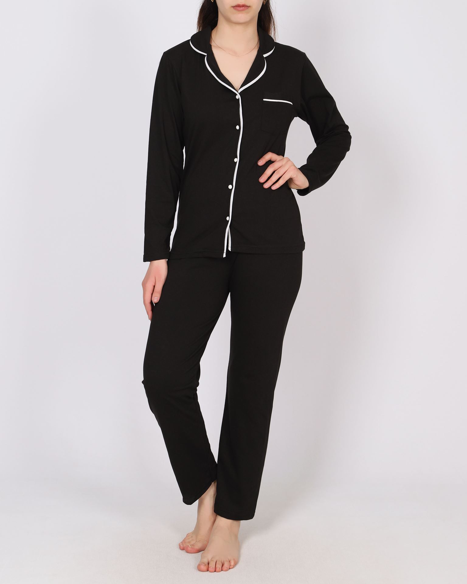 Siyah Düğmeli Pijama Takımı PJM1841