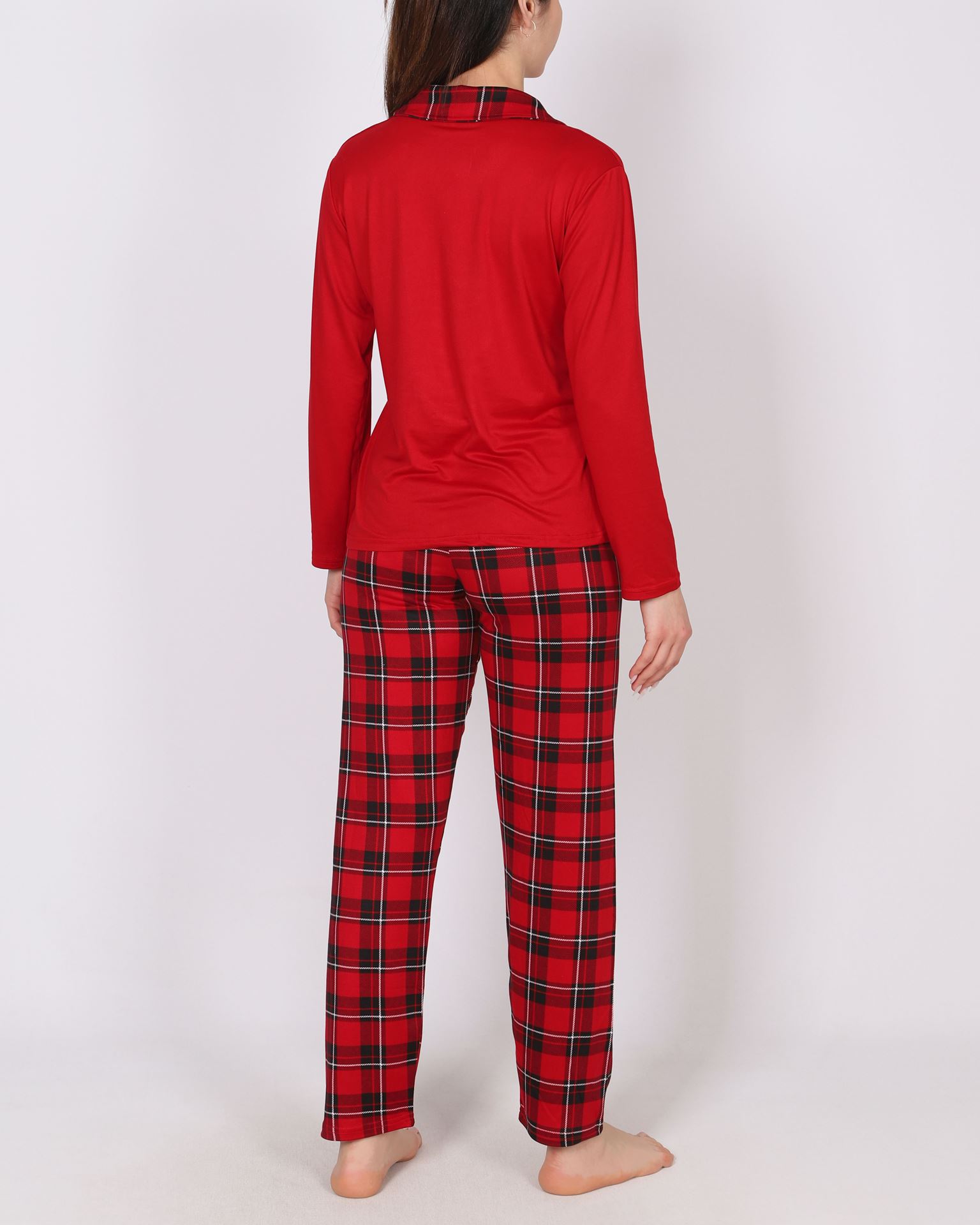 Kırmızı Ekoseli Milan Kumaş Pijama Takımı PJM1847