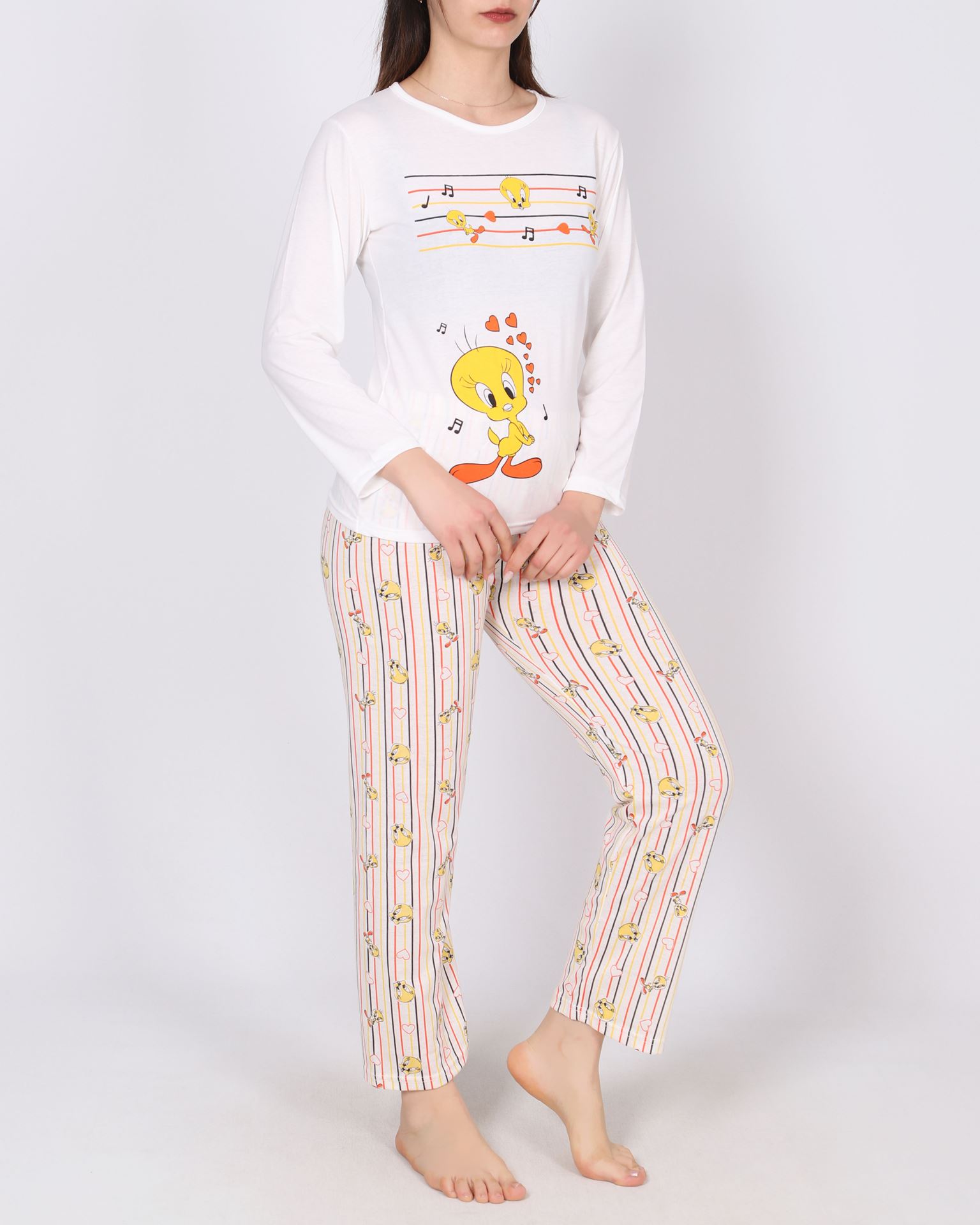 Beyaz Baskılı Pijama Takımı PJM1857