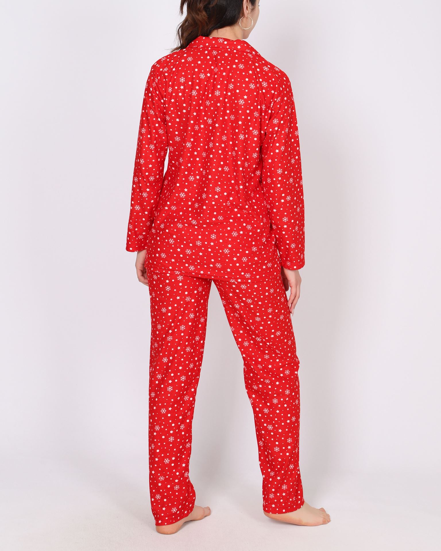Kırmızı Desenli Süet Pijama Takımı PJM1883