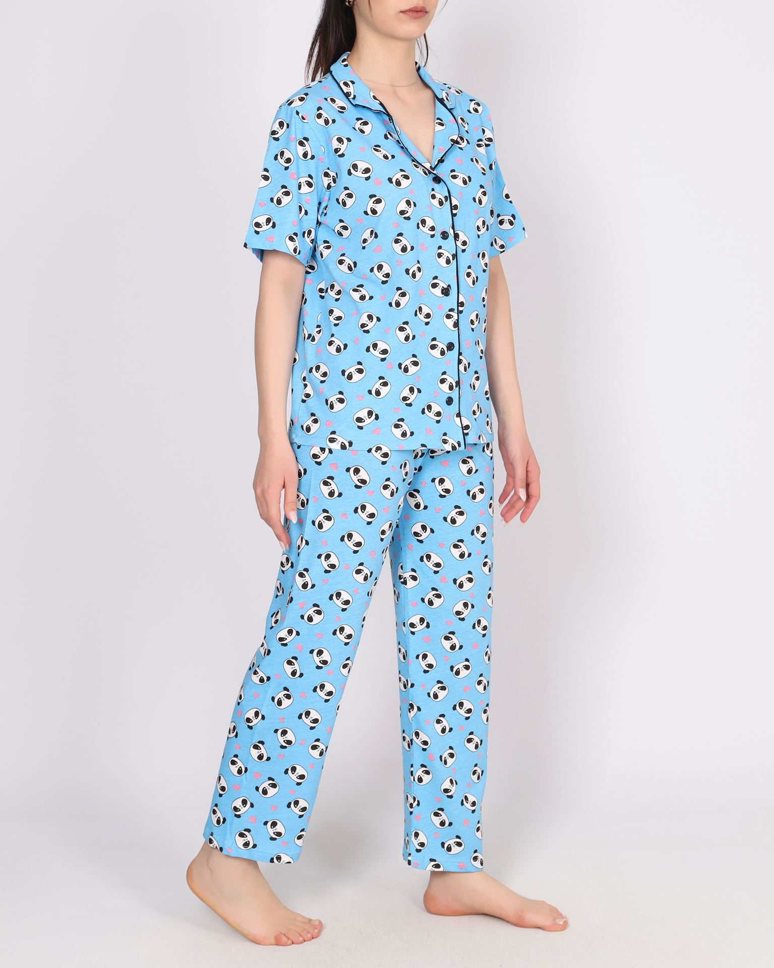 Mavi Düğmeli Kısa Kol Pijama Takımı PJM1897