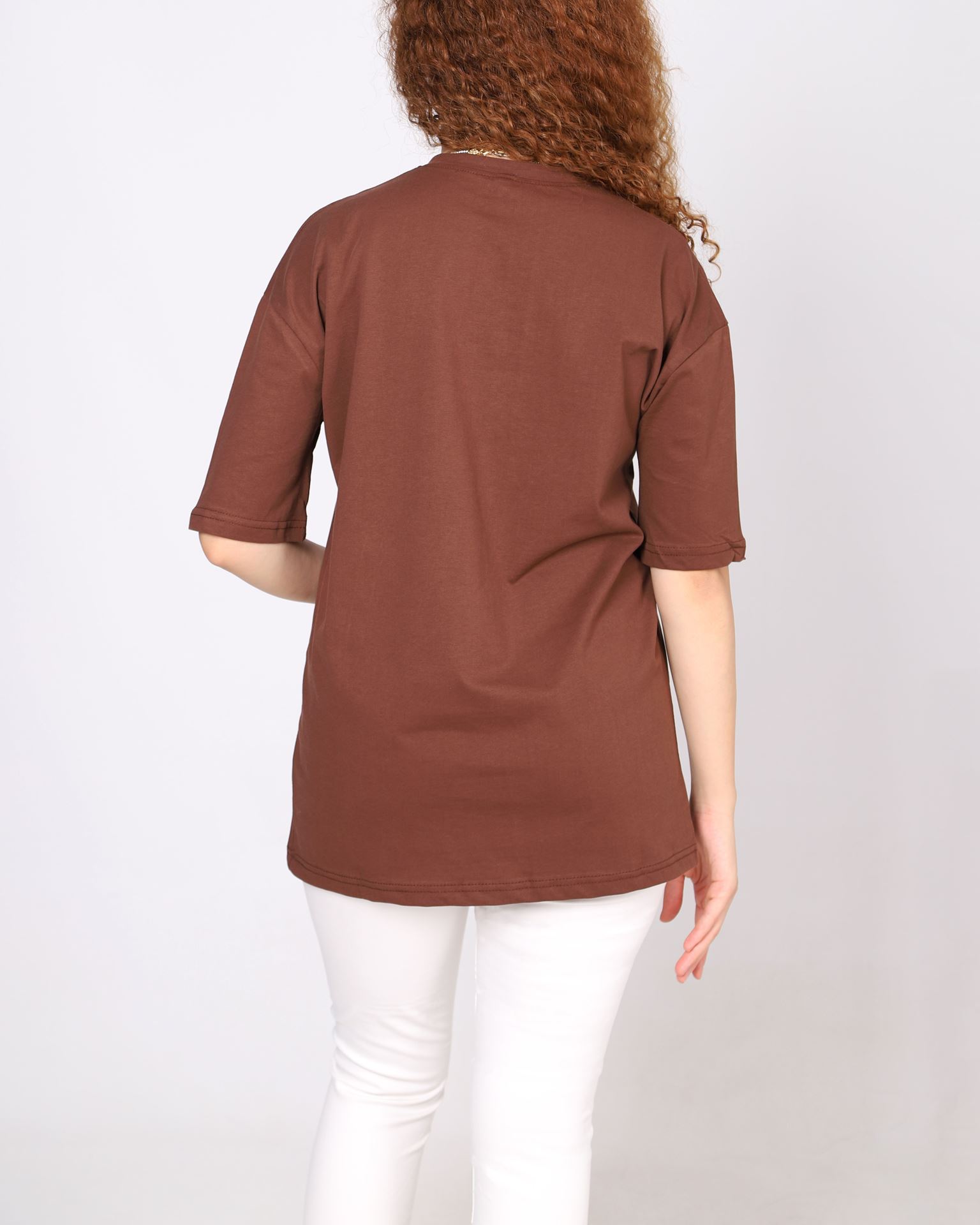 Kahverengi Nakışlı T-Shirt TSH397