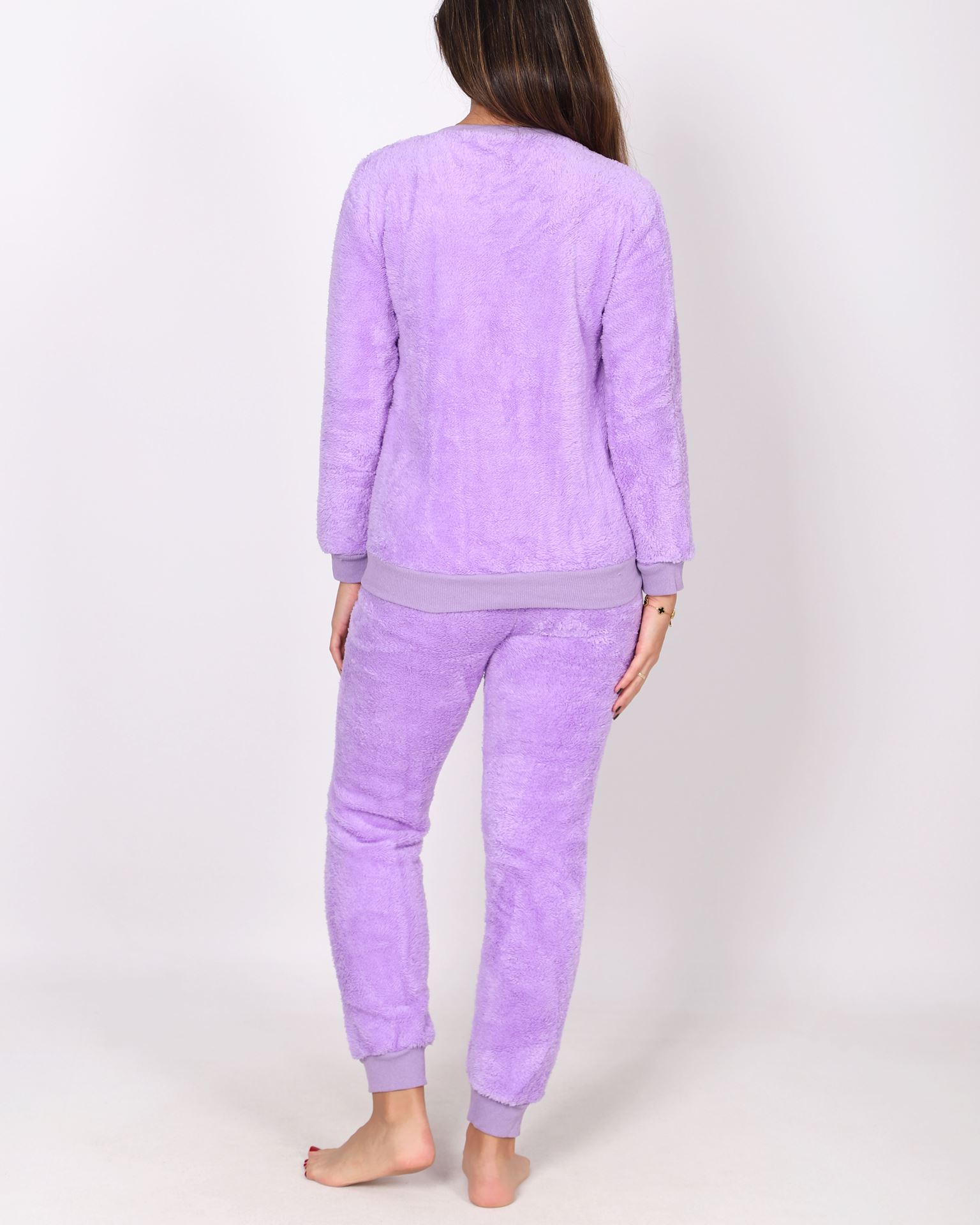 Lila Nakışlı Welsoft Pijama Takımı PJM2082