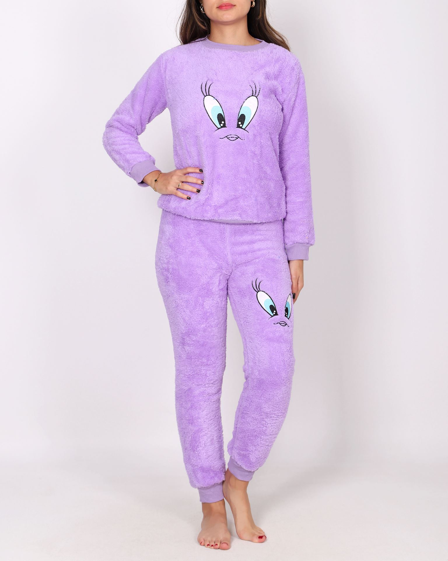 Lila Nakışlı Welsoft Pijama Takımı PJM2082