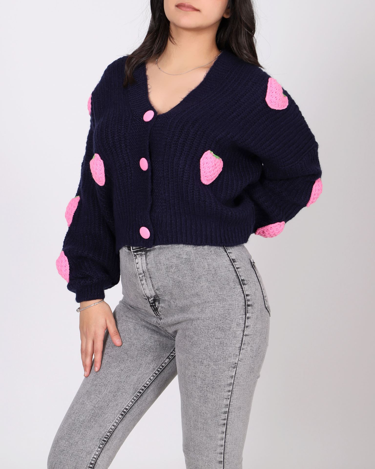 Lacivert Nakışlı Triko Hırka HRK559