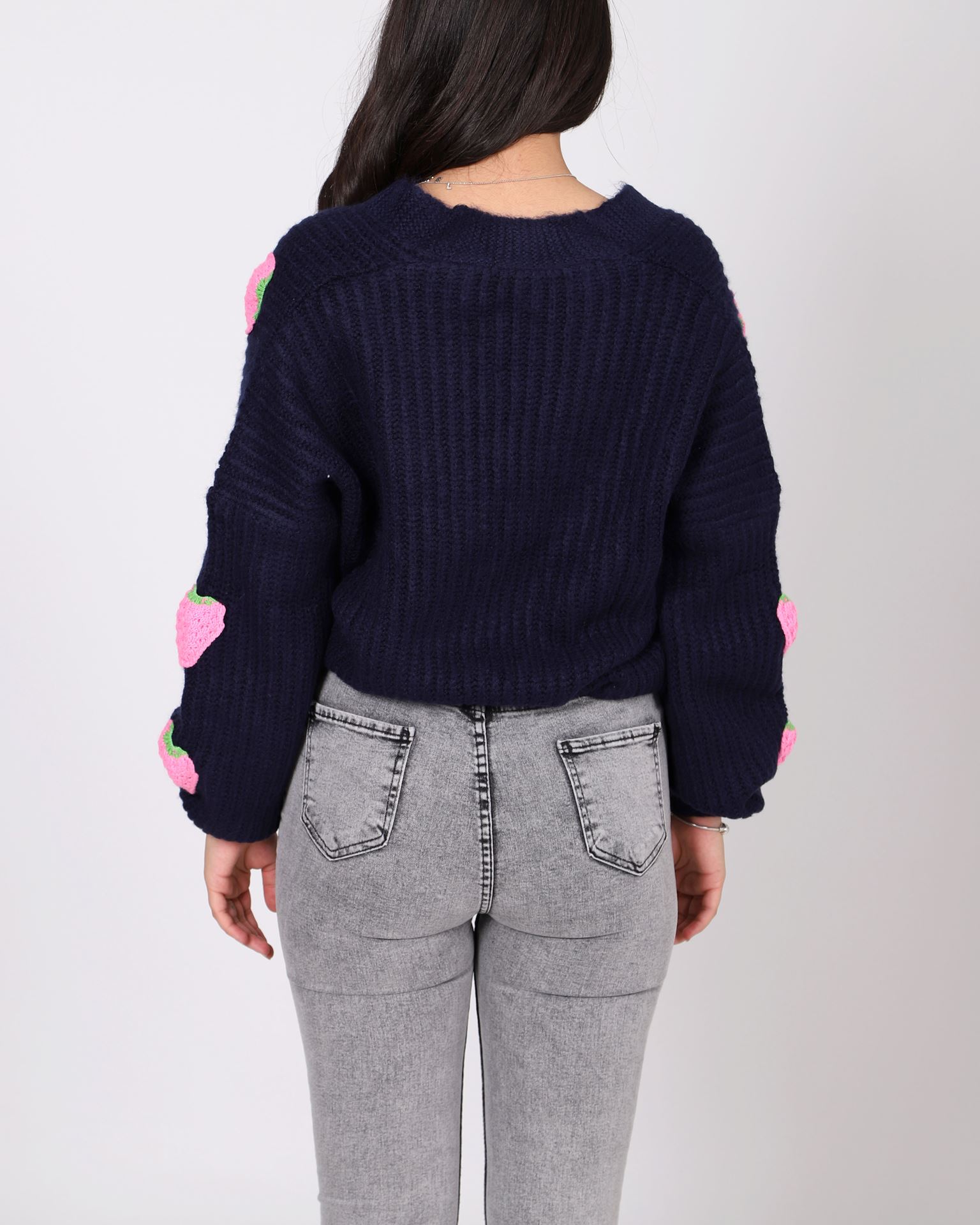 Lacivert Nakışlı Triko Hırka HRK559