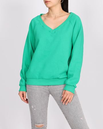 Yeşil V Yaka Oversize Sweat SWT797