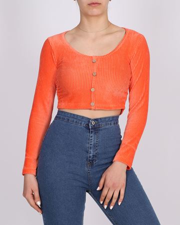 Turuncu Yanları Büzgülü Kadife Bluz BLZ305