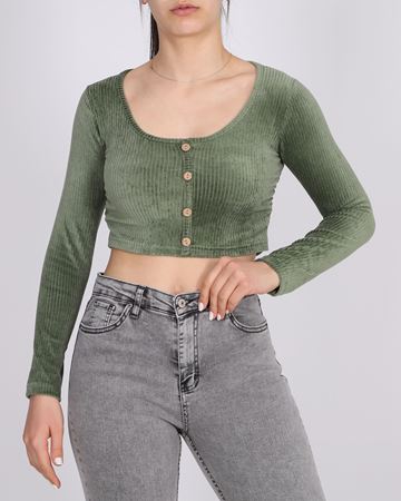 Haki Yanları Büzgülü Kadife Bluz BLZ306