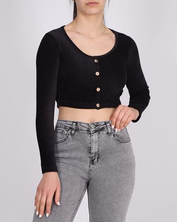 Siyah Yanları Büzgülü Kadife Bluz BLZ307