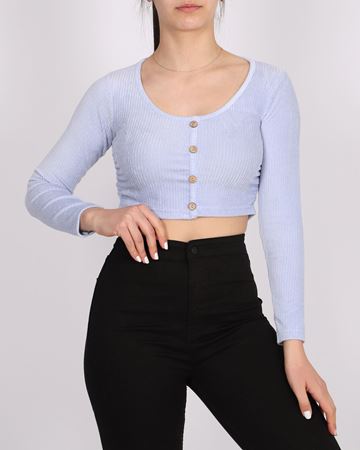 Bebe Mavisi Yanları Büzgülü Kadife Bluz BLZ309