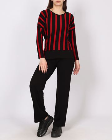 Kırmızı Çizgili Bol Paça Triko İkili Takım TKM2106