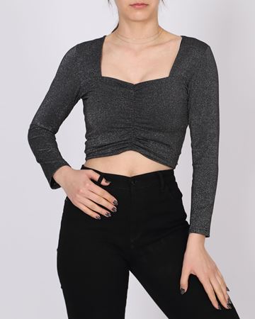 Siyah Simli Önü Büzgülü Bluz BLZ311