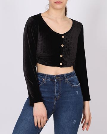 Siyah Yanları Büzgülü Kadife Bluz BLZ312