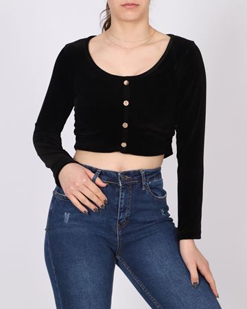 Siyah Yanları Büzgülü Kadife Bluz BLZ313