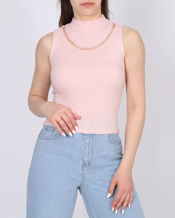 Toz Pembe Kolye Tasarımlı Bluz BLZ347