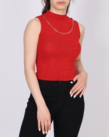 Kırmızı Kolye Tasarımlı Bluz BLZ352