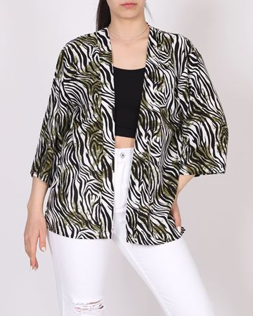 Haki Desenli Dokuma Viskon Kimono CKT440