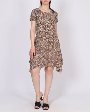 Bisküvi Desenli Asimetrik Elbise ELB993