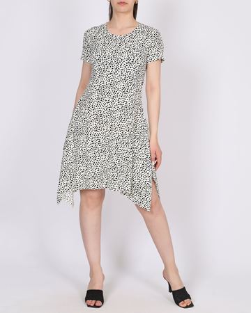 Beyaz Desenli Asimetrik Elbise ELB994