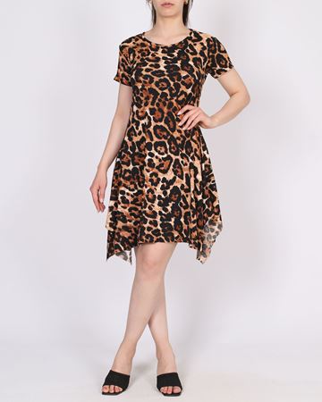 Leopar Desenli Asimetrik Elbise ELB996