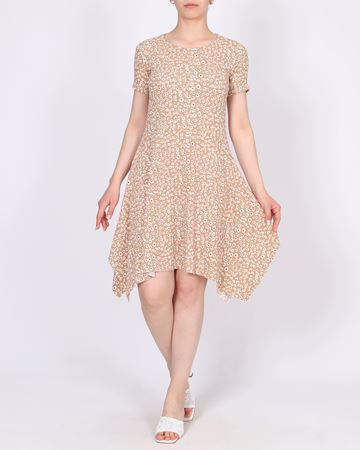 Bej Desenli Asimetrik Elbise ELB998