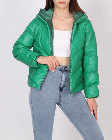 Yeşil Deri Şişme Mont MNT096