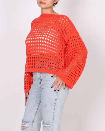 Turuncu Ajurlu Triko Bluz BLZ469