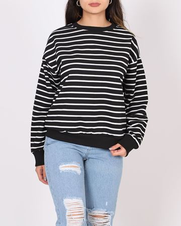 Siyah Çizgili Bisiklet Yaka Sweat SWT765