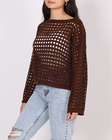 Kahverengi Ajurlu Triko Bluz BLZ479