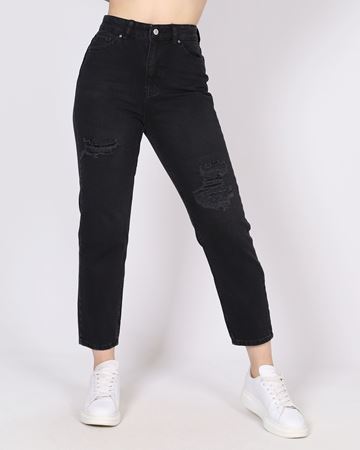 Koyu Füme Lazerli Mom Jean Likralı PNT746