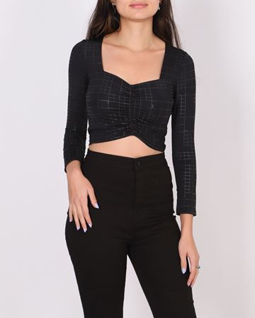 Siyah Önü Büzgülü Desenli Bluz BLZ327